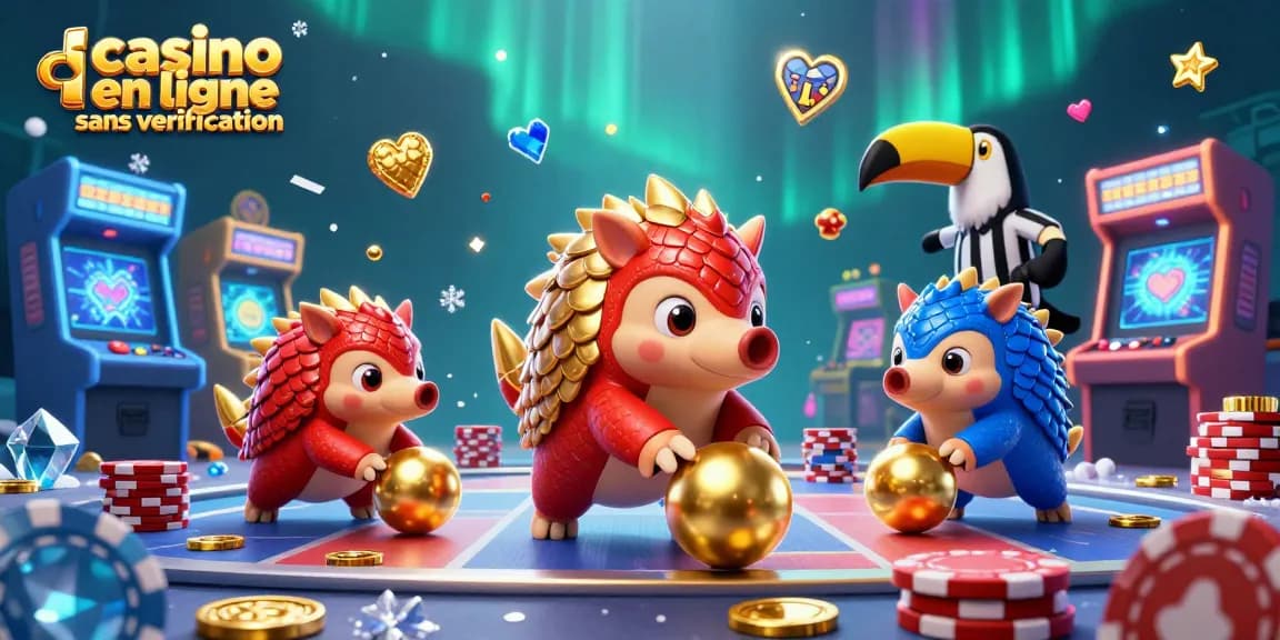Jouez à casino en ligne sans vérification avec des pangolins rivalisant dans un univers de jeu coloré.