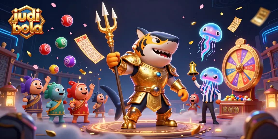 Engage in judi bola with a thrilling underwater betting scene featuring dynamic characters and colorful game elements.