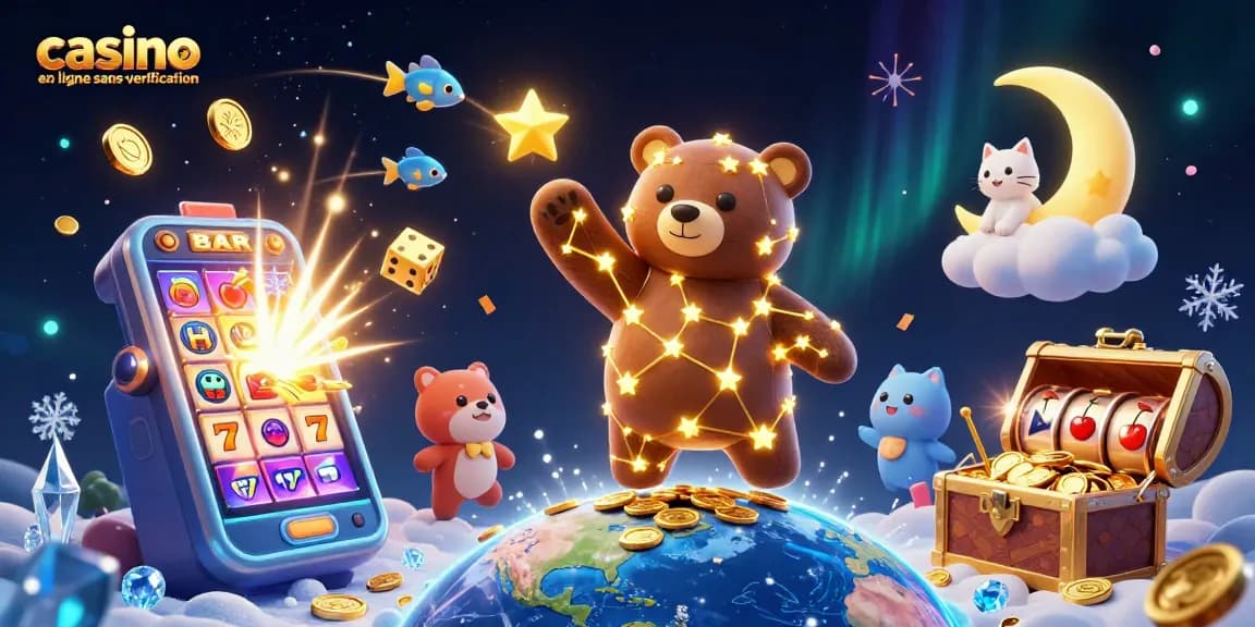 Jouez et gagnez au casino en ligne sans vérification avec un ours constellation et un chat lunaire.