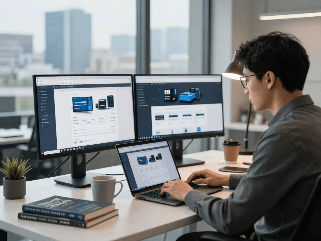 Reseller Hosting en México en un ambiente profesional con un individuo trabajando en software de gestión de hosting.
