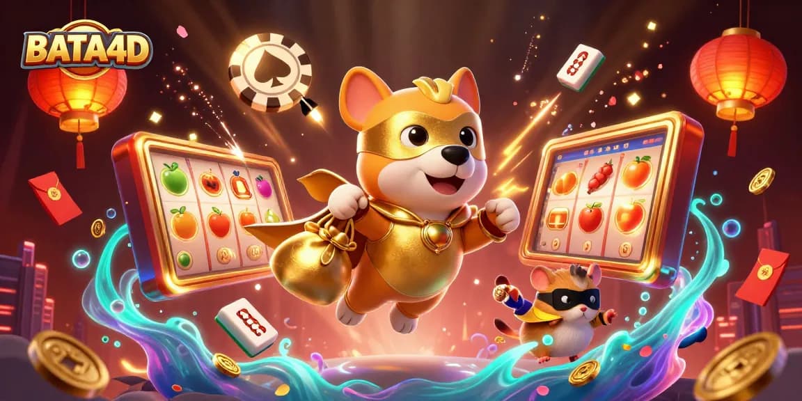 Engage with BATA4D in this vibrant 3D casino illustration showcasing epic game elements.