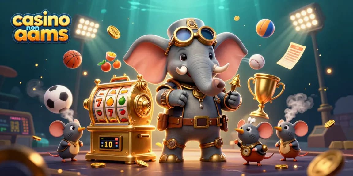 Goditi azioni dinamiche con casinò non AAMS dove un elefante steampunk gestisce una macchina da gioco dorata tra elementi di gioco vibranti.