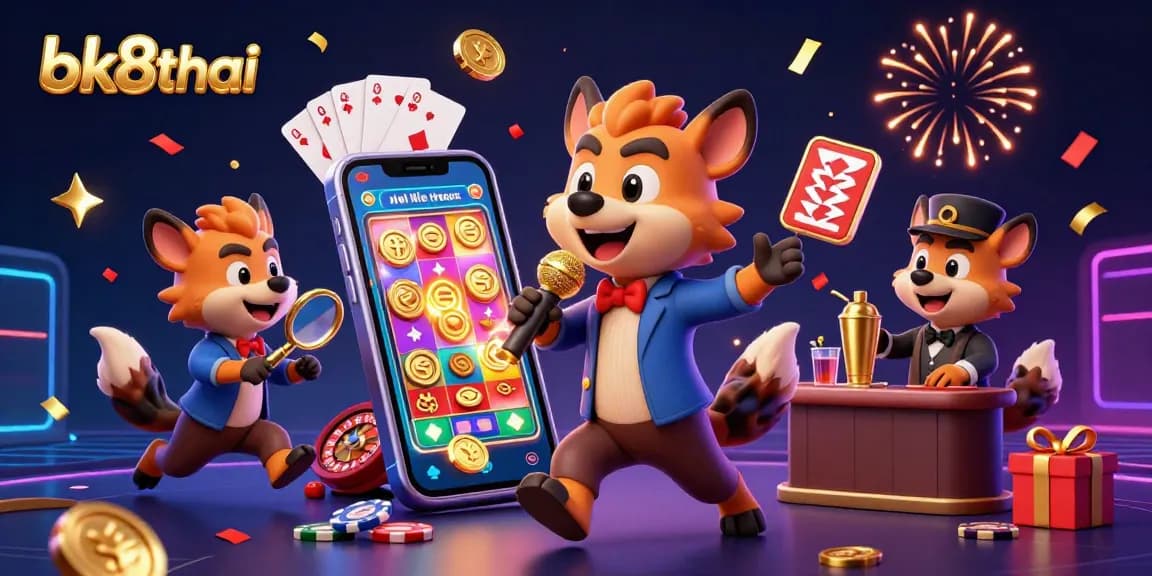 Bets explode at bk8thai as hyenas entertain in a colorful casino scene with dynamic games and celebratory energy.
