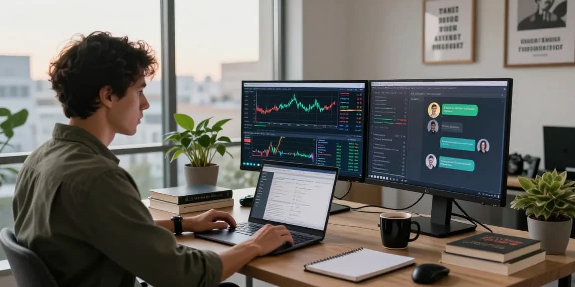 Engaged cryptocurrency trader analyzing market charts and digital assets at home office, https://crypto-reviews.ru/okx-v-kazahstane/.