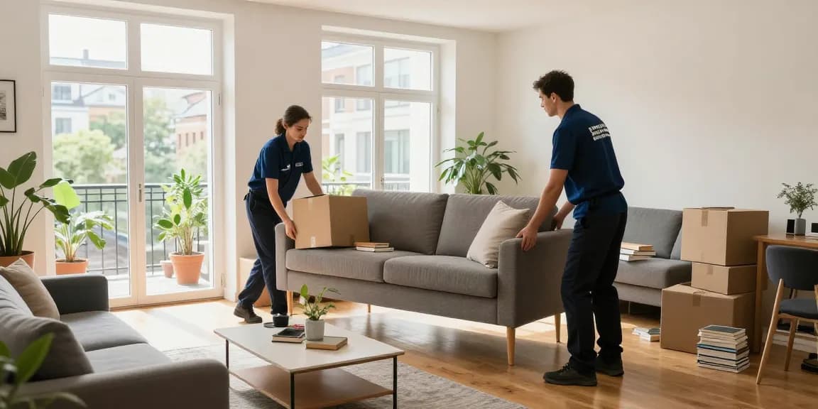 Efficient Wohnungsentrümpelung Berlin with professionals clearing a spacious apartment during daylight.