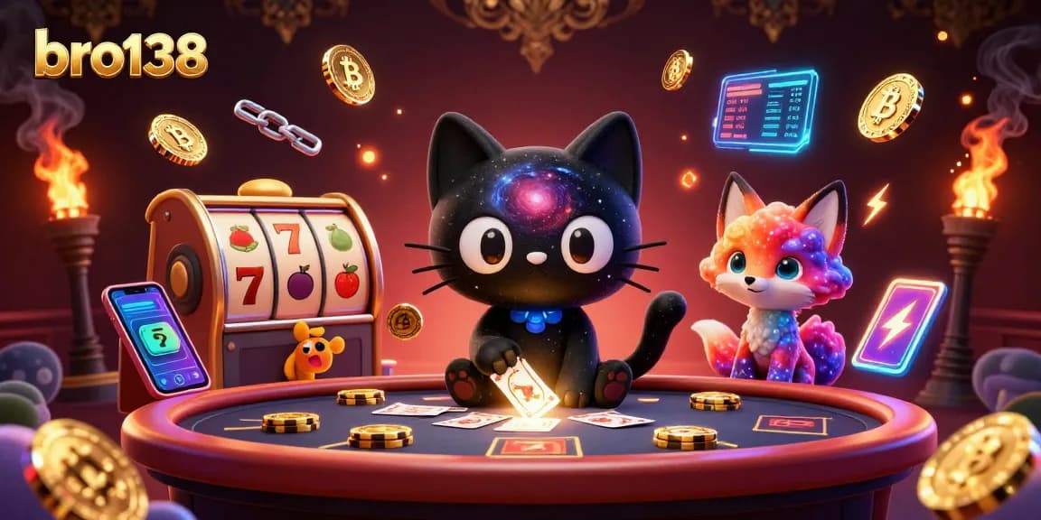 Experience exciting wins at bro138's cosmic casino table, featuring cartoon characters and stellar game elements.