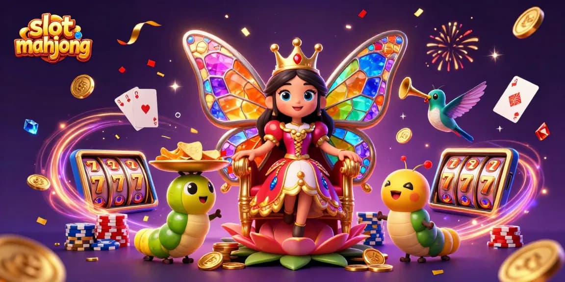 Experience excitement in slot mahjong with vibrant characters, coins, and slot reels spinning!
