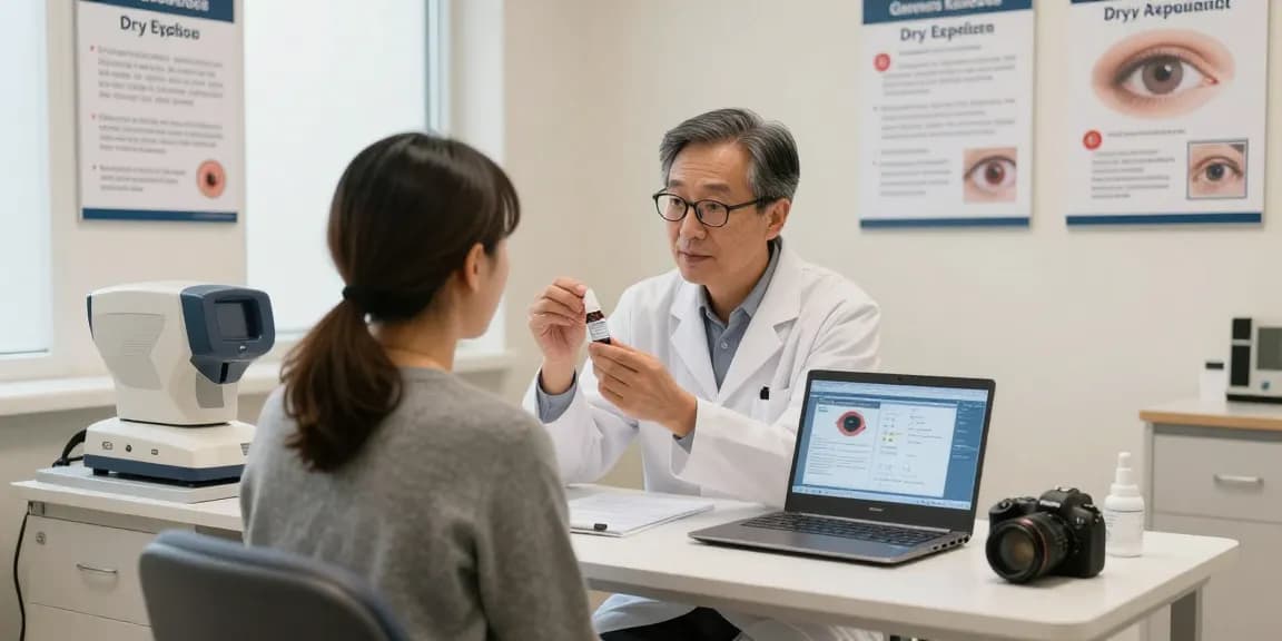 Dry Eye Treatment consultation with an ophthalmologist explaining options to a patient.