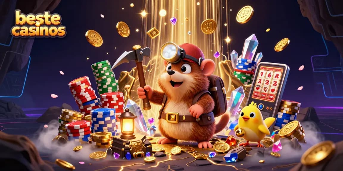 Experience the excitement at beste online casinos with vibrant characters in a treasure-filled scene.