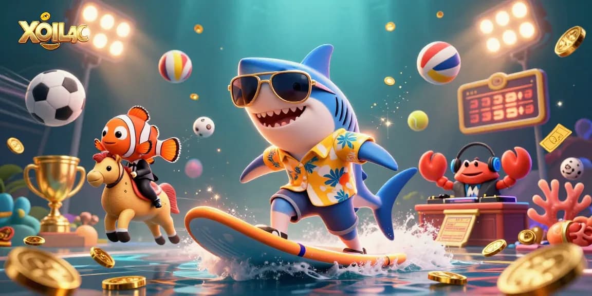 Experience thrilling sports betting with XOILAC's dynamic scene of vibrant characters and elements.