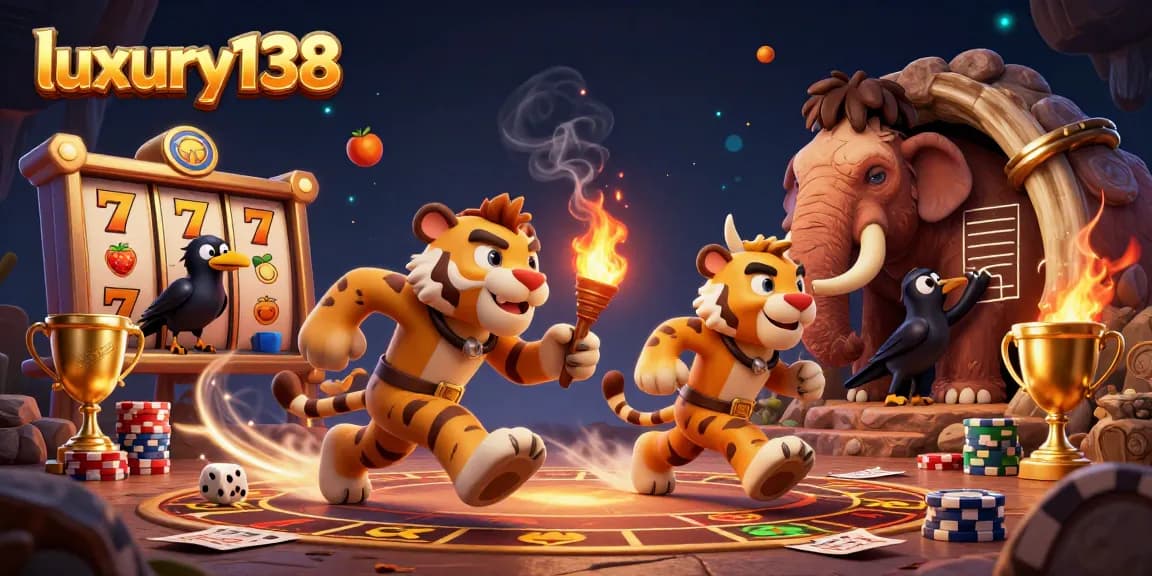 Experience the thrill at luxury138 with a vibrant prehistoric casino scene featuring exciting slot games.