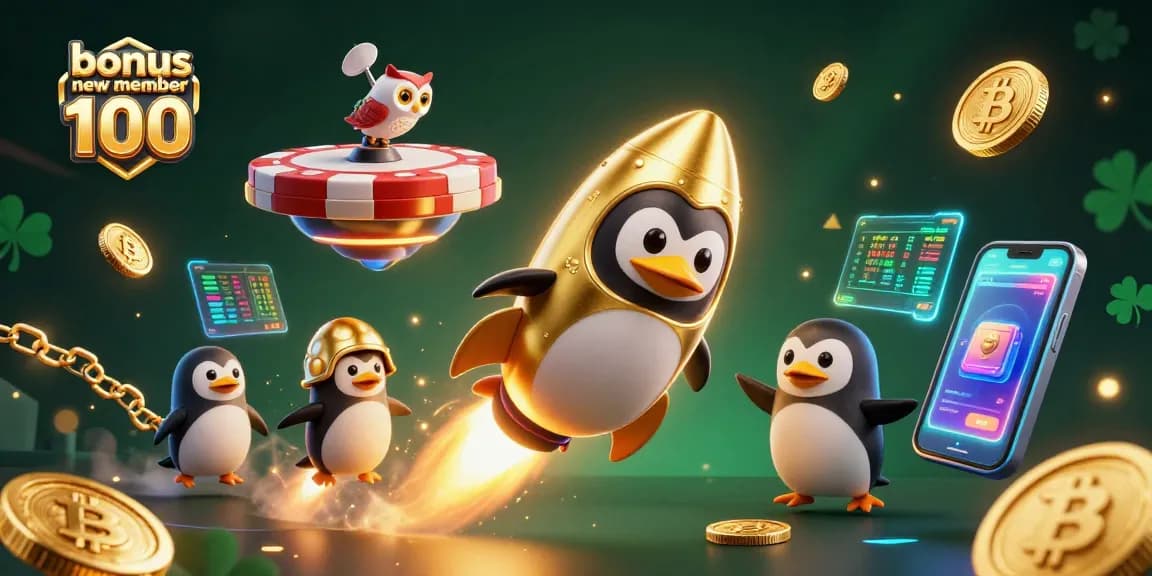 Engage with bonus new member 100 at an exciting online casino adventure illustrated with vibrant elements.