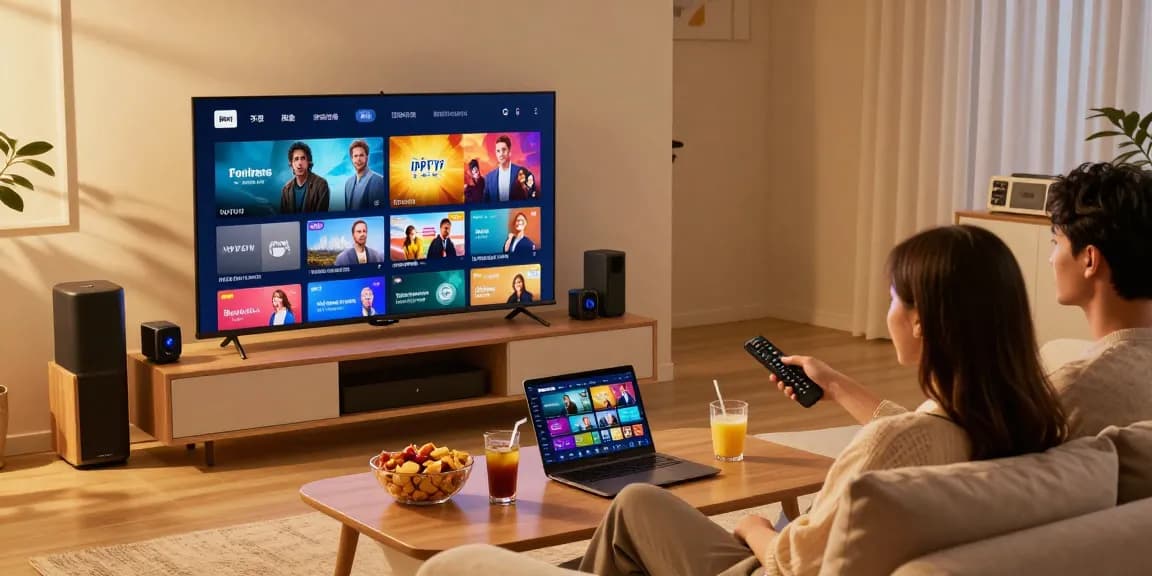 Best iptv ireland showcased in a cozy living room with a happy couple enjoying their favorite shows.