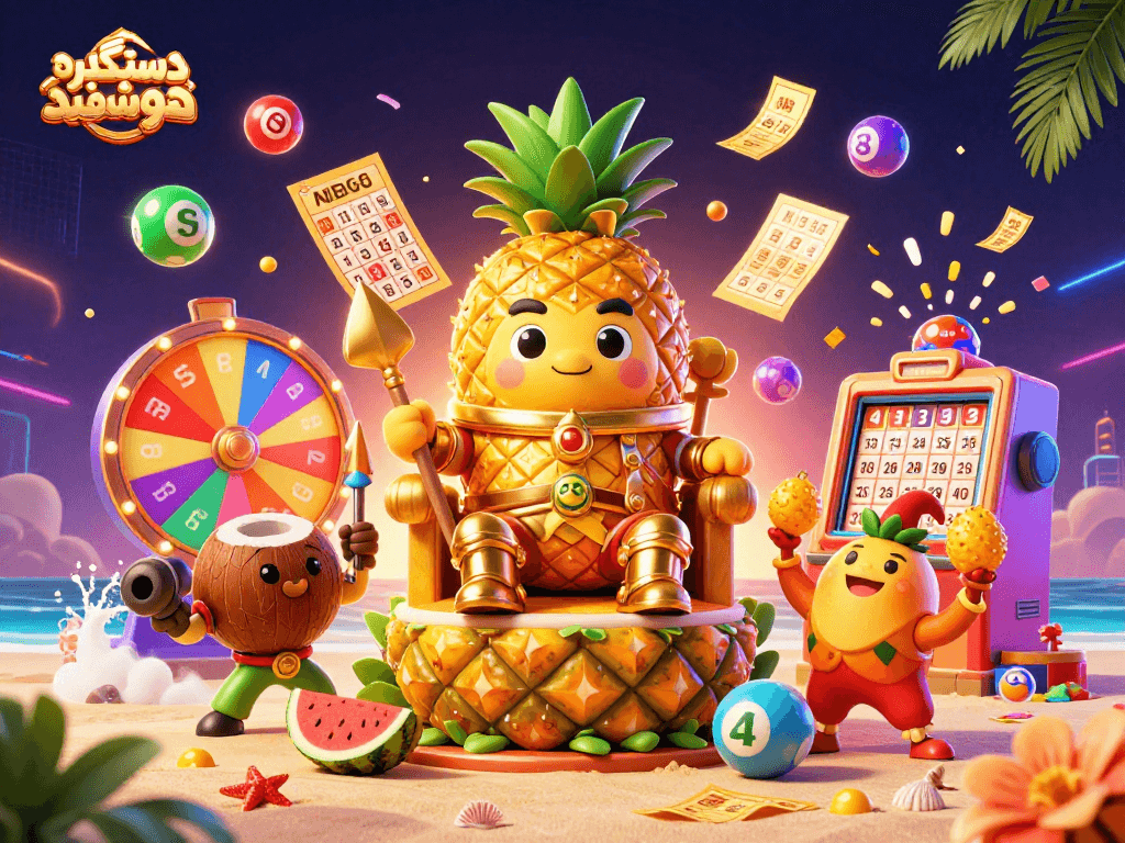 Engage with the vibrant دستگیره هوشمند scene showcasing dynamic lottery elements and casino characters.