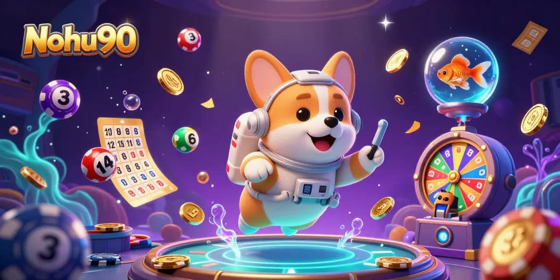 Nohu90 engages players with a vibrant casino scene featuring dynamic lottery elements and fun characters.