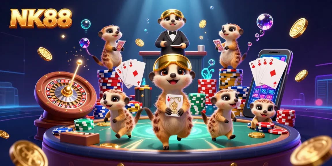 Join the thrilling NK88 casino experience with meerkats in an exciting gambling operations scene.