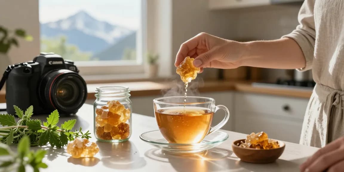 Buy shilajit online in Australia, showcasing wellness rituals with Himalayan resin in a cozy kitchen.