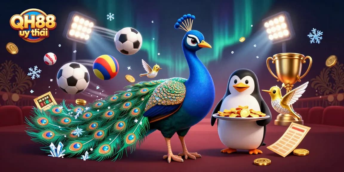 Experience the thrill of QH88 uy tín with engaging characters and dynamic sports elements in a vibrant casino scene.