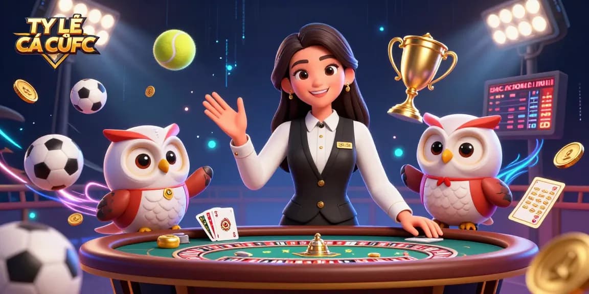 Experience TỶ LỆ CÁ CƯỢC with dynamic sports betting scene featuring dealers and game elements.