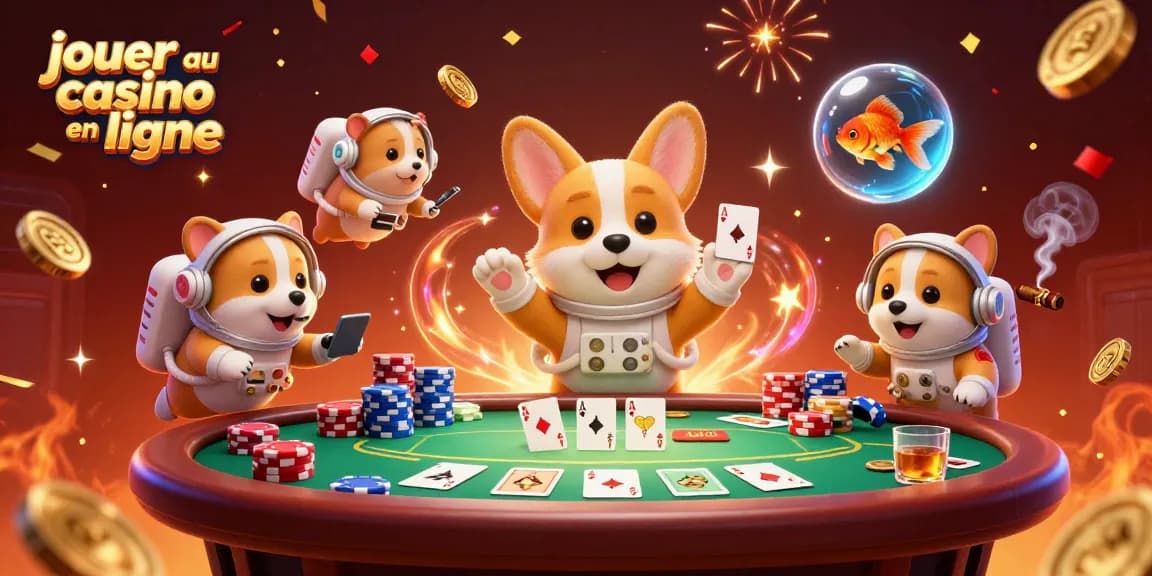 Jouer au casino en ligne avec le corgi astronaute et des jetons flottants dans un casino spatial.