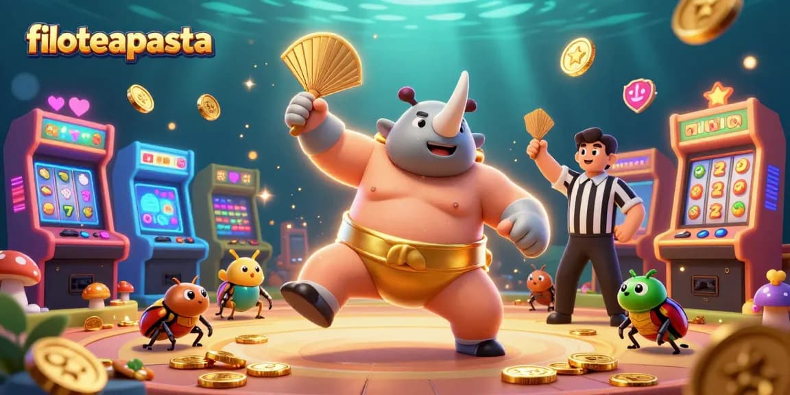 Play filoteapasta slots with a vibrant 3D cartoon theme featuring beetles and golden coins.