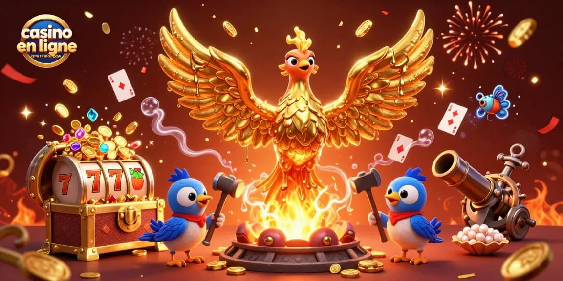 Jouer au casino en ligne sans vérification avec un phénix doré et des éléments de jeu captivants.