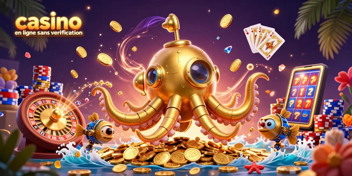 Plongez dans l'univers du casino en ligne sans vérification avec une illustration 3D captivante.