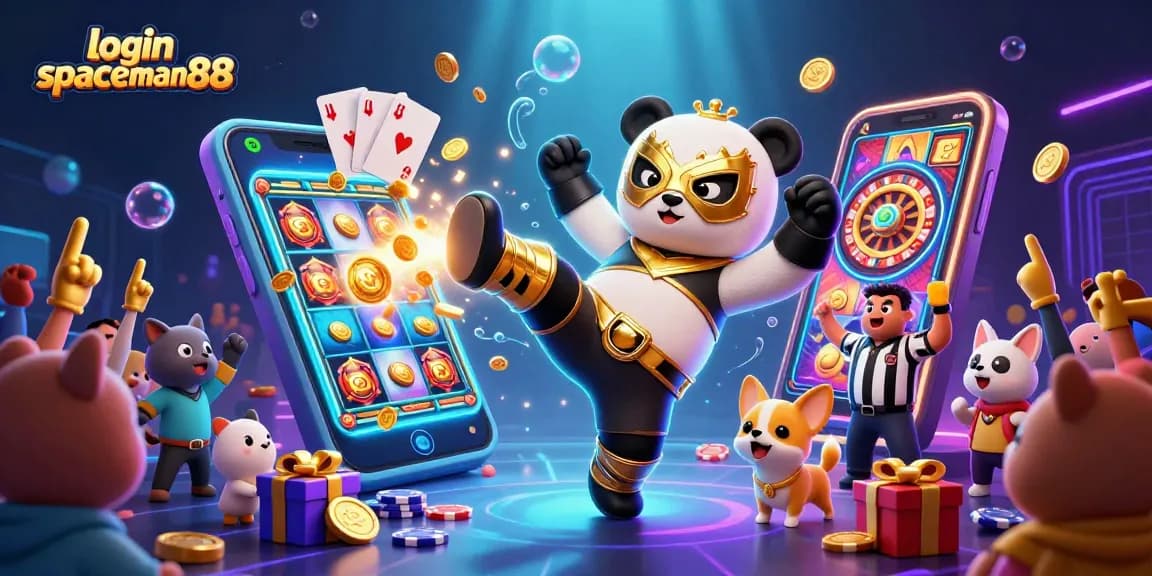 Play exciting slots at login spaceman88 with a lively scene of characters and casino elements.