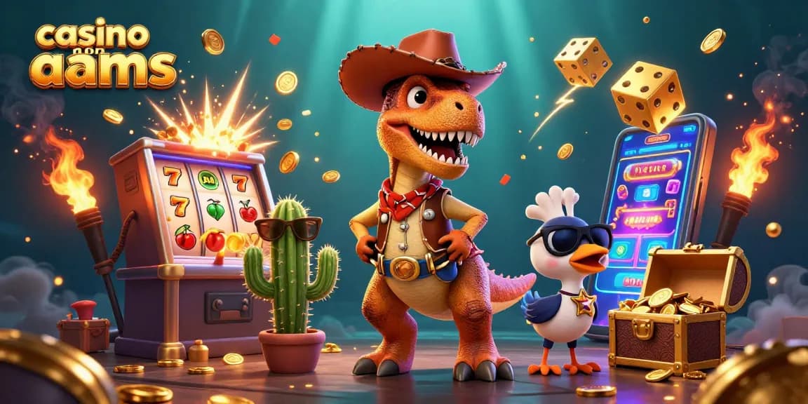Scopri avventure emozionanti nei casinò non AAMS con un T-Rex, cactus e corriere tra elementi vivaci dei giochi di slot.