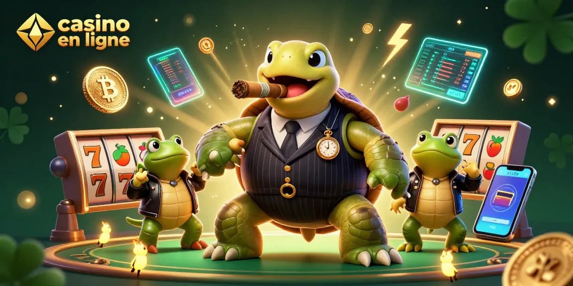 Jouez au casino en ligne avec un personnage central caricatural et des jeux de casino animés.