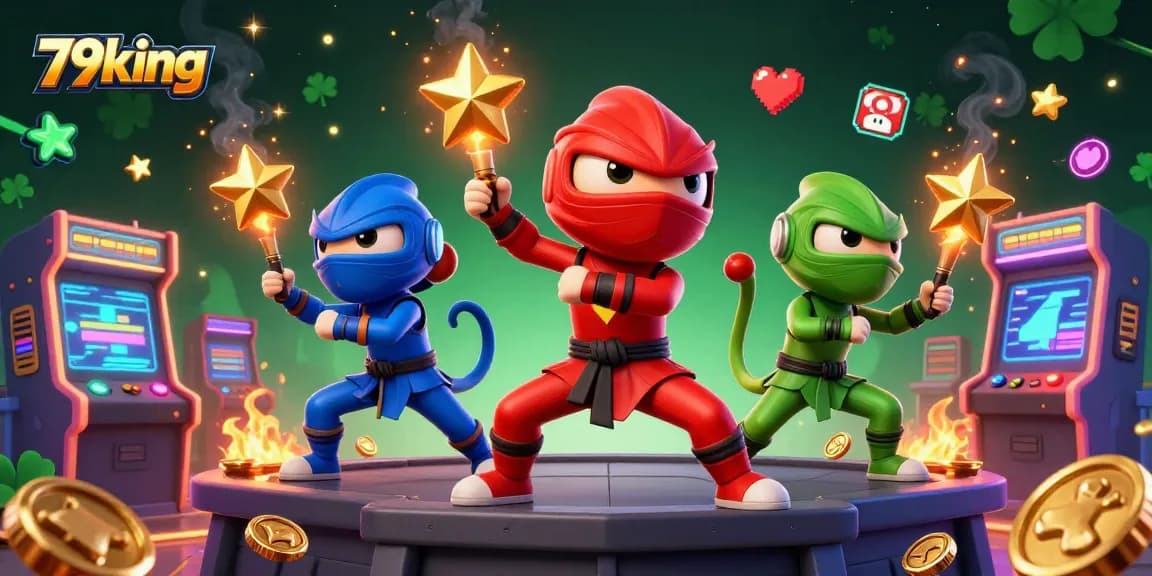 Engage with 79king as a team of ninja chameleons showcases dynamic entertainment with 3D casino elements.