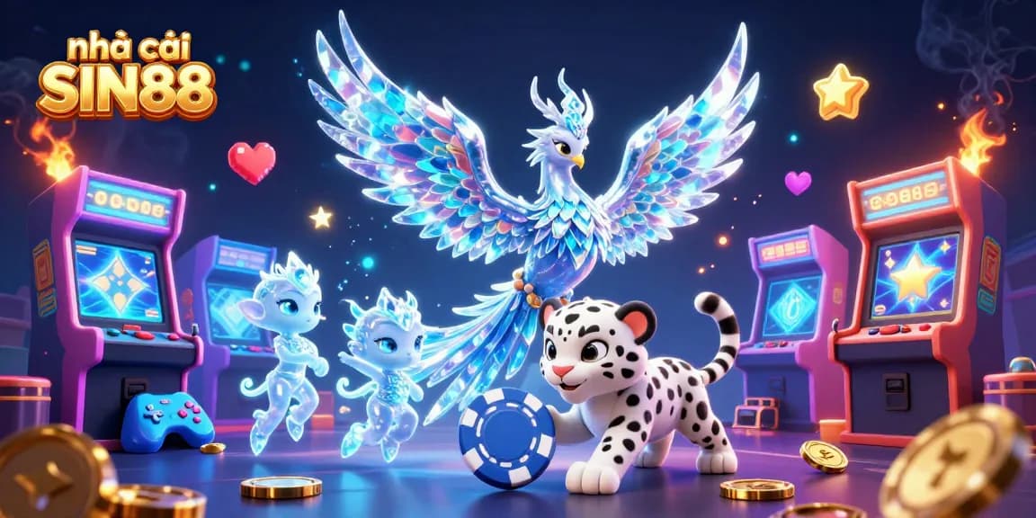 Engage with the vibrant scene featuring nhà cái SIN88, showcasing iconic gaming symbols and thrilling action.