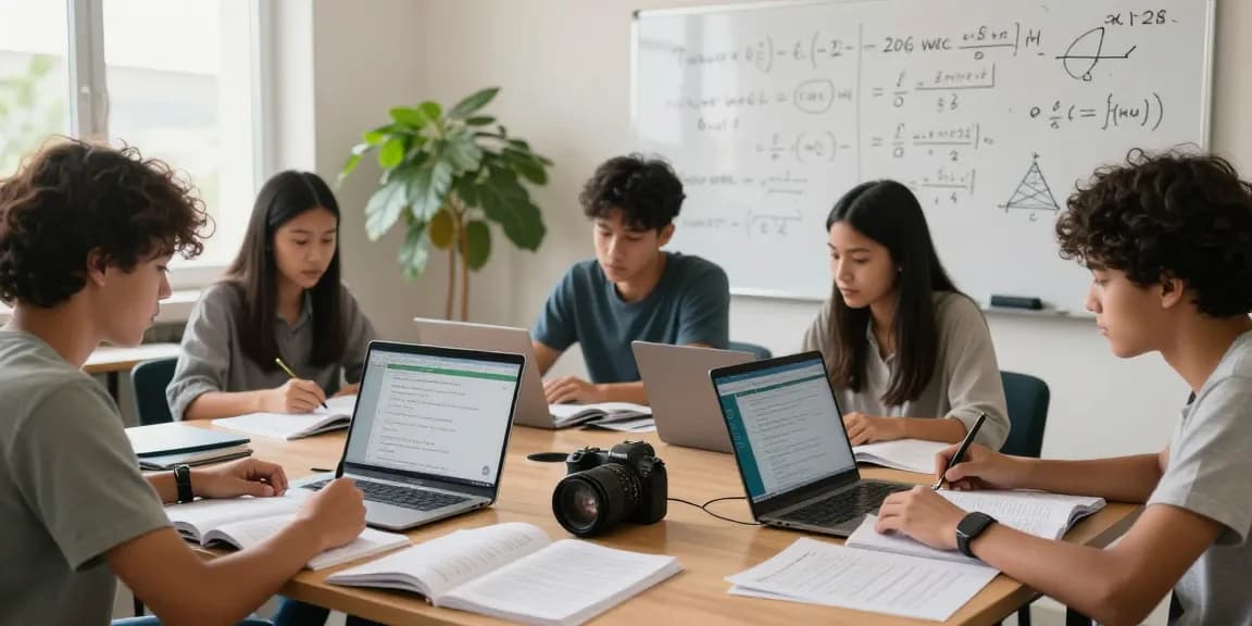 Students collaborating in a library for 2026 waec expo exam preparation, surrounded by textbooks and laptops.