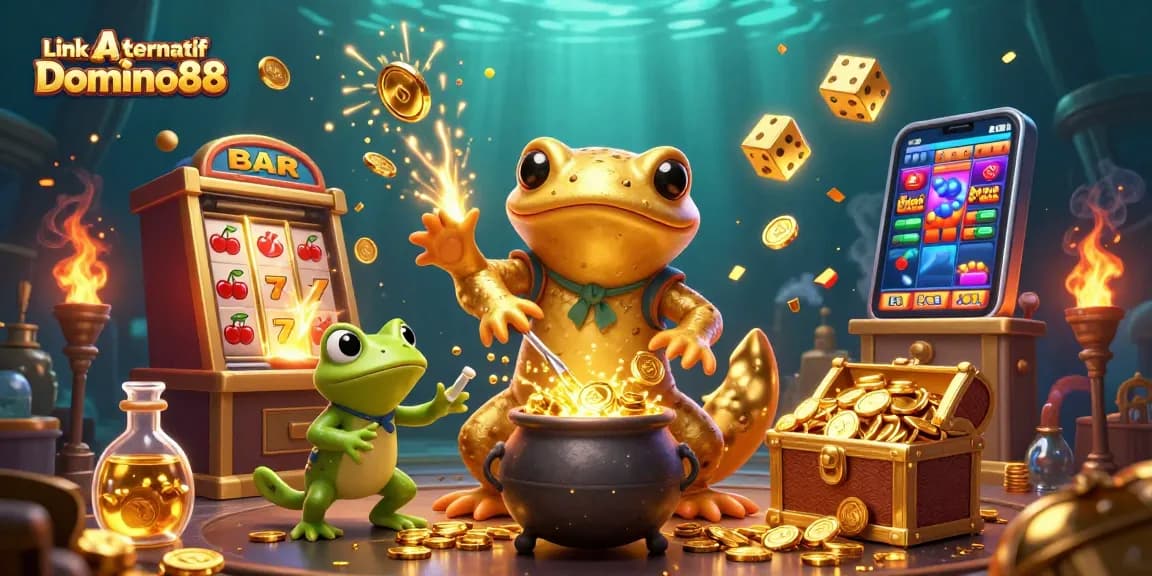 Spin for gold with Link Alternatif Domino88: Vibrant casino scene infused with jackpot excitement.