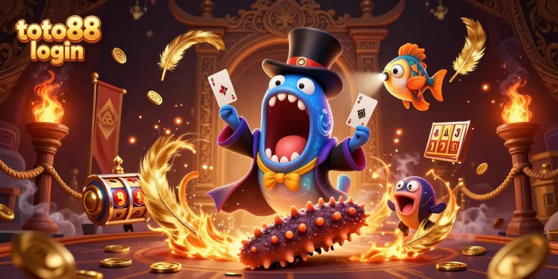 Join the fun at toto88 login, featuring a magician's eel, anglerfish spotlight, and casino thrills!