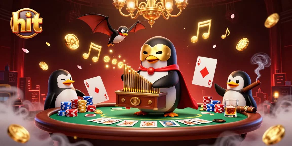 Experience hitting the jackpot with a vibrant casino scene featuring a penguin masterfully playing an organ that shoots gold coins.