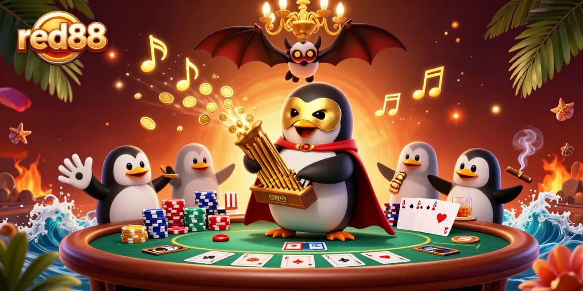 Experience the thrill of red88 with a dynamic casino scene featuring poker action and a phantom character.