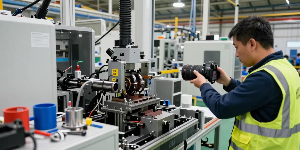 Photographe industriel capturant des machines en action dans une usine