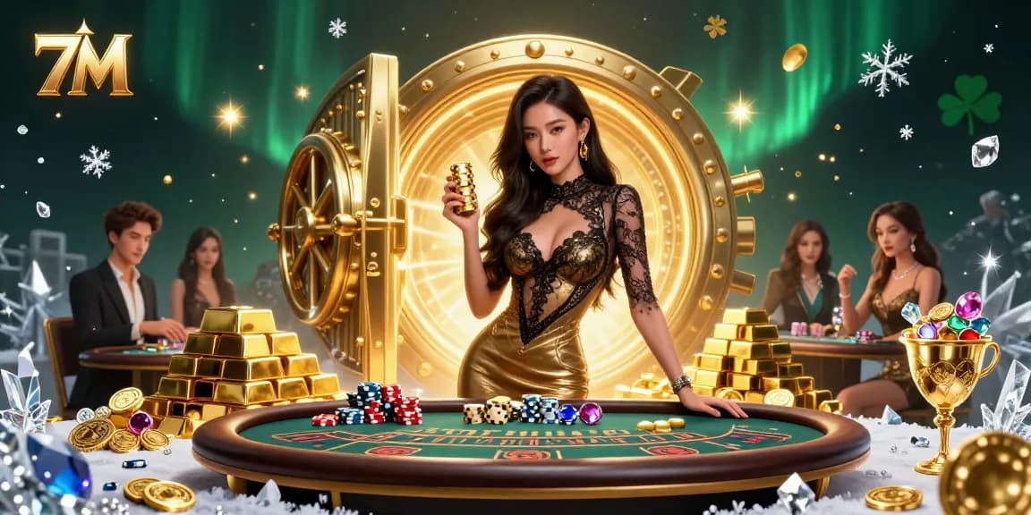 Bet on 7M at the VIP baccarat table, surrounded by treasure and excitement.