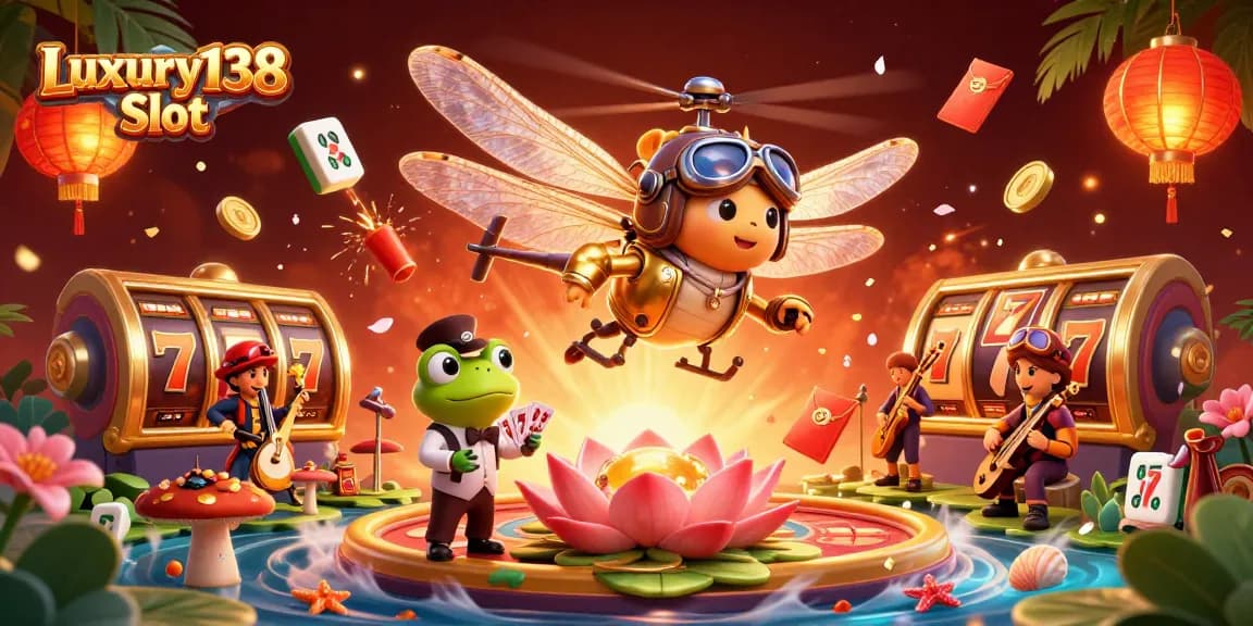 Experience the excitement of Luxury138 Slot with vibrant characters and dynamic casino elements.
