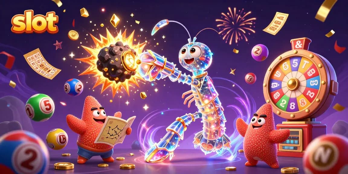 Slot menarik dengan jackpot berkilauan dan simbol keberuntungan di permainan kasino