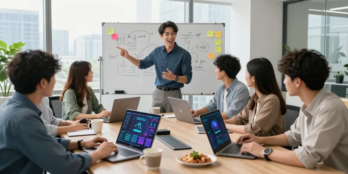 Dynamic collaboration scene with the 纸飞机中文版 platform in a modern office.