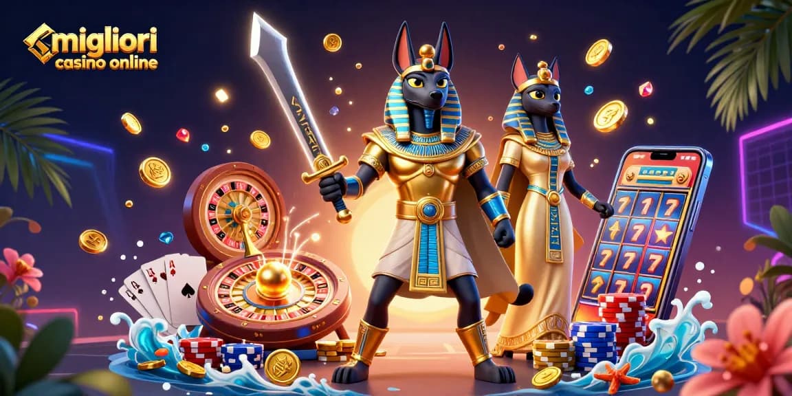 Scopri l'emozione dei migliori casino online con mozzafiato visuali di Anubis e Bastet tra elementi da casinò abbaglianti.