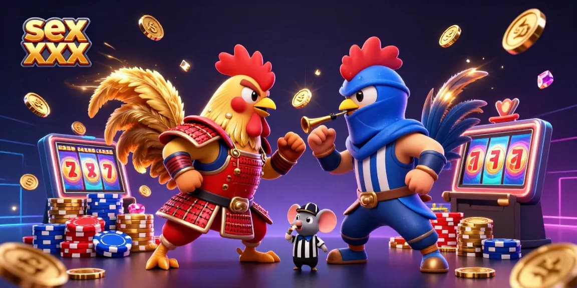 Engage with the thrilling standoff in sex xxx between samurai and ninja roosters in a dynamic casino setting.