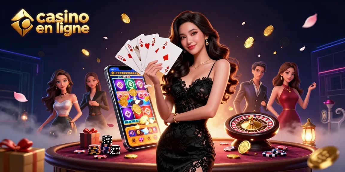 Découvrez l'élégance des casinos en ligne avec une illustration 3D dynamique d'une femme asiatique photoréaliste tenant des cartes à jouer.