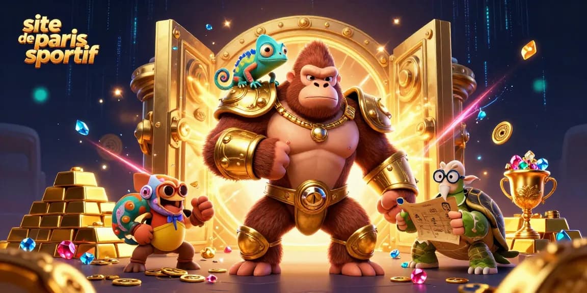 site de paris sportif : illustration immersive de paris avec gorille, caméléon et tortue en scène de casino