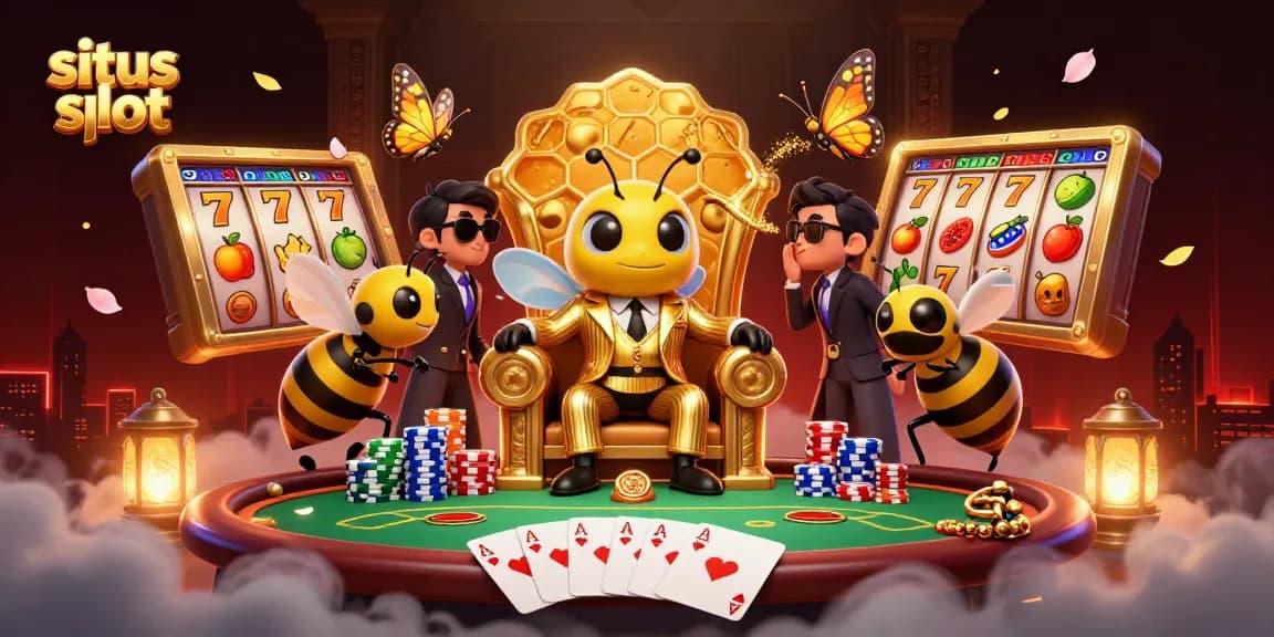Experience thrilling situs slot action with a dynamic 3D illustration of a cartoon mob boss and vibrant game elements.