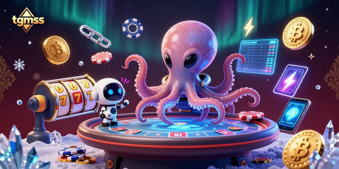 Engage in thrilling games at tgmss with an alien octopus and crypto-themed casino elements.