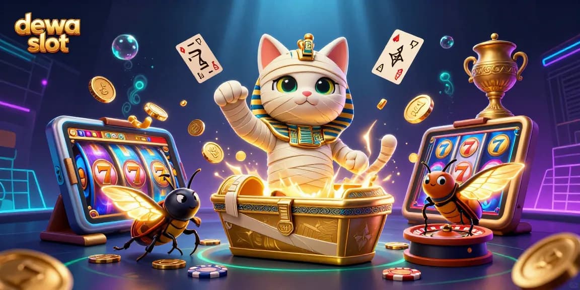 Engage with dewa slot revolution featuring an Egyptian mummy cat and dynamic casino elements.