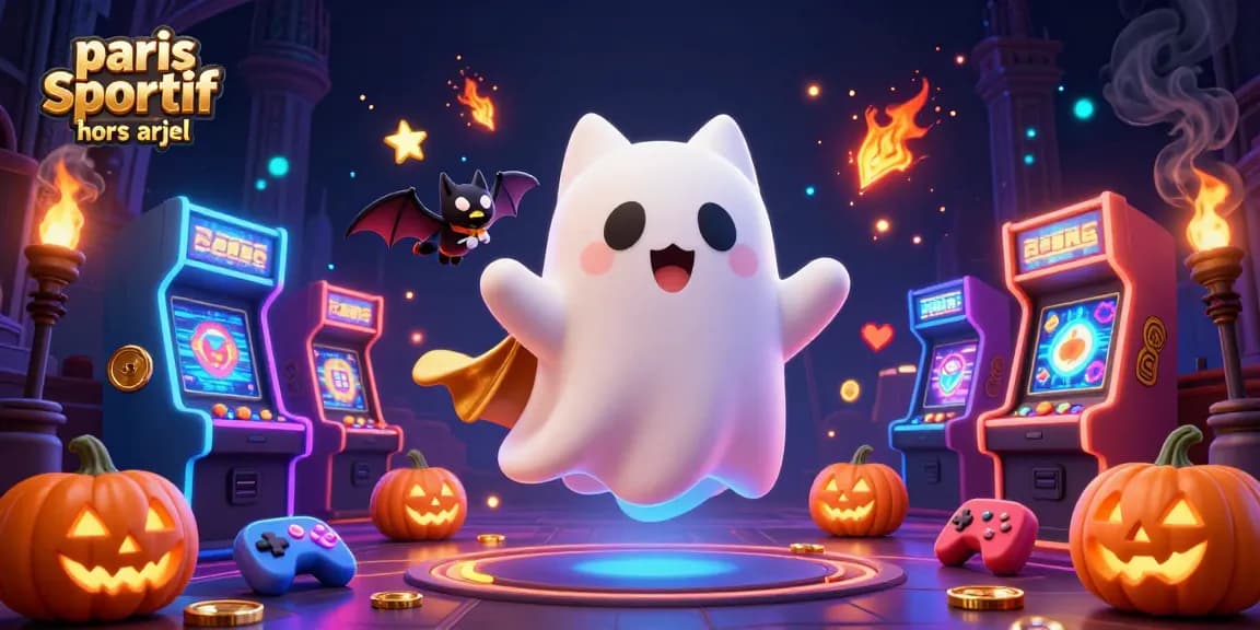 Des paris sportifs hors ARJEL animés par un chat fantôme dans un casino hanté, illustrant l'excitation des jeux de hasard.